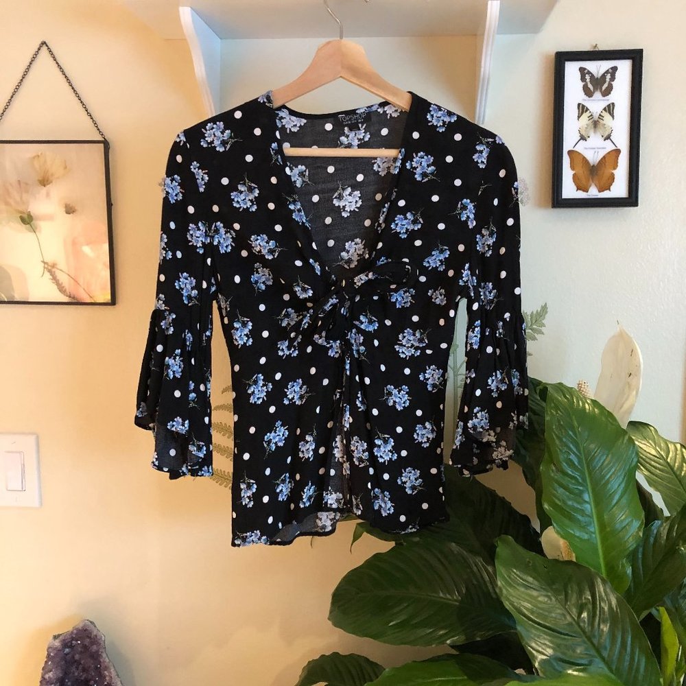 TOPSHOP FELICITY POLKA DOT BOW BLOUSE